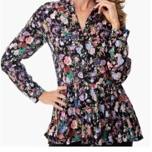 Tuckernuck Charlotte shirt - black and florals, button up.  Size L